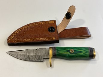 New Damascus 6 Inch Fixed Blade Knife W/ Sheath