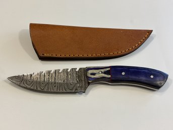 New Damascus 8 Inch Fixed Blade Knife W/ Sheath