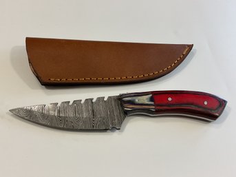 New Damascus 8 Inch Fixed Blade Knife W/ Sheath