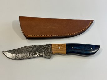New Damascus 8 Inch Fixed Blade Knife W/ Sheath