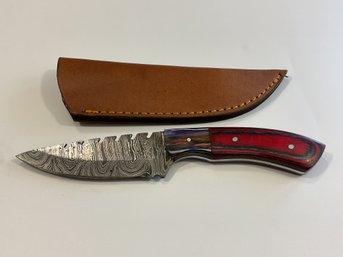 New Damascus 8 Inch Fixed Blade Knife W/ Sheath