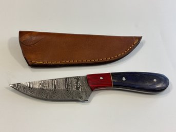 New Damascus 8 Inch Fixed Blade Knife W/ Sheath