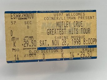 1998 Motley Crue Greatest Hits Tour Ticket Stub