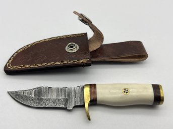 NEW Damascus 6 Fixed Blade Knife W/ Leather Sheath