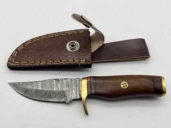 NEW Damascus 6 Fixed Blade Knife W/ Leather Sheath