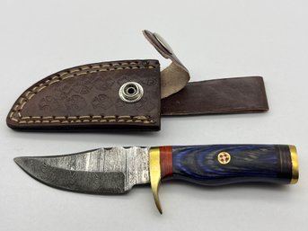 NEW Damascus 6 Fixed Blade Knife W/ Leather Sheath