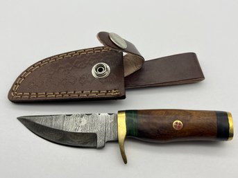 NEW Damascus 6 Fixed Blade Knife W/ Leather Sheath