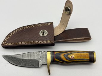 NEW Damascus 6 Fixed Blade Knife W/ Leather Sheath