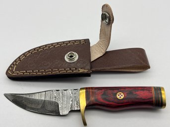 NEW Damascus 6 Fixed Blade Knife W/ Leather Sheath