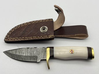 NEW Damascus 6 Fixed Blade Knife W/ Leather Sheath