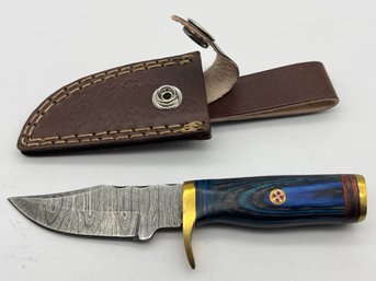 NEW Damascus 6 Fixed Blade Knife W/ Leather Sheath
