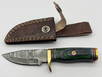 NEW Damascus 6 Fixed Blade Knife W/ Leather Sheath