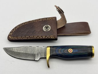 NEW Damascus 6 Fixed Blade Knife W/ Leather Sheath