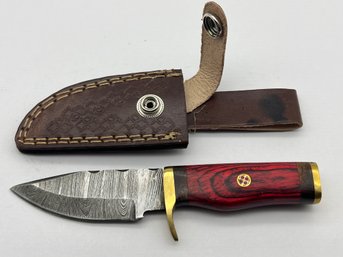 NEW Damascus 6 Fixed Blade Knife W/ Leather Sheath