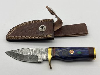 NEW Damascus 6 Fixed Blade Knife W/ Leather Sheath