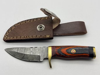 NEW Damascus 6 Fixed Blade Knife W/ Leather Sheath