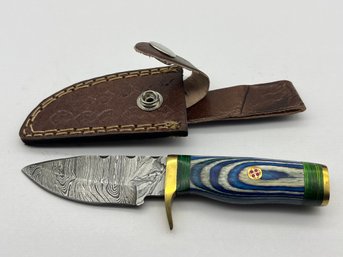 NEW Damascus 6 Fixed Blade Knife W/ Leather Sheath