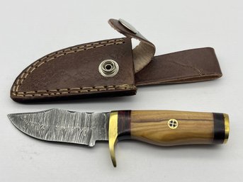 NEW Damascus 6 Fixed Blade Knife W/ Leather Sheath