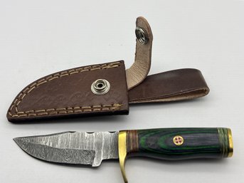 NEW Damascus 6 Fixed Blade Knife W/ Leather Sheath