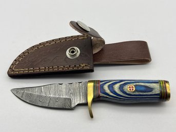 NEW Damascus 6 Fixed Blade Knife W/ Leather Sheath
