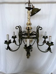 Vintage Iron And Porcelain Hanging Fixture