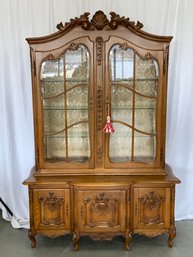 French Style Oak Two Piece China Closet