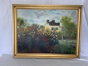 Large Floral Print On Canvas With Gold Frame