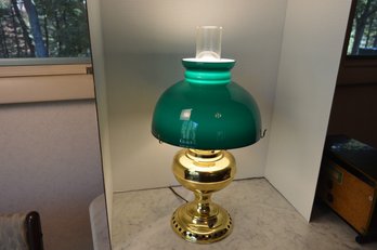 Electrified Oil Lamp / Unique Green Shade