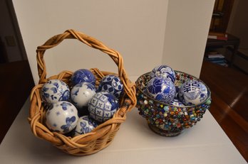 2 Baskets Full Of Blue Carpet Balls - Decorative Bowl Fillers