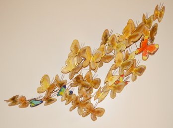 Vintage MCM Metal & Enamel Butterfly Wall Sculpture