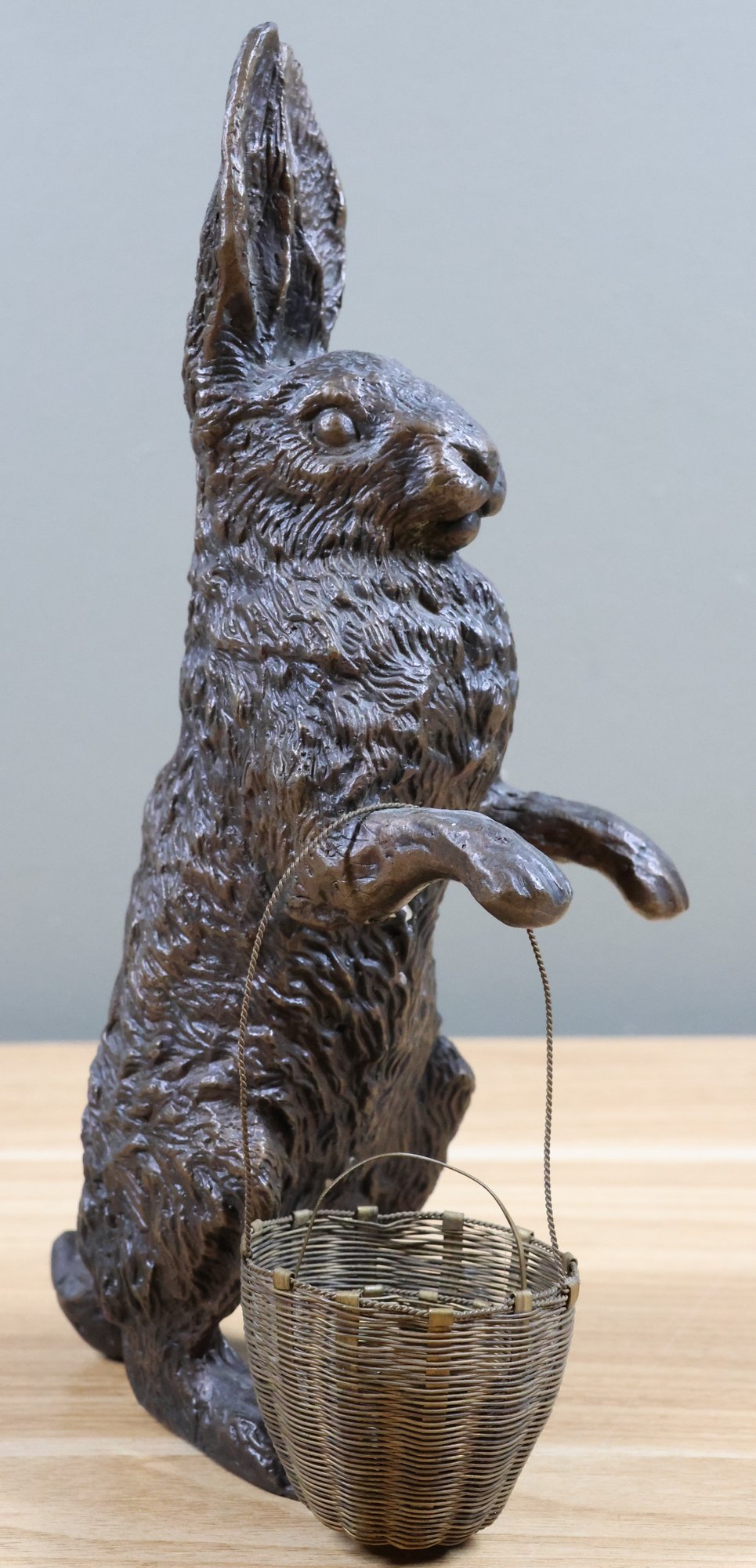 Antique Edwardian Bronze Rabbit With Miniature Woven Brass Baskets ...