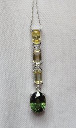 GREEN & YELLOW SAPPHIRE PENDANT 18K SOLID WHITE GOLD 2.78CTWS, 2.42 GRAMS, 16 INCHES GEMSTONE JEWELRY DIAMONDS