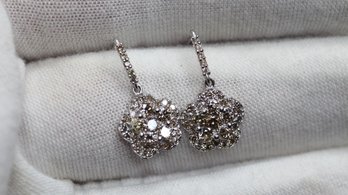18K WHITE GOLD 1.00CTW DIAMOND DANGLE EARRINGS DIAMONDS GEMSTONE FINE JEWELRY STUD FLORAL FLOWER
