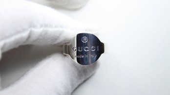 GUCCI UNISEX RING 925 STERLING SILVER G LOGO MADE IN ITALY SIGNATURE RIBBED AUTHENTIC BRAND