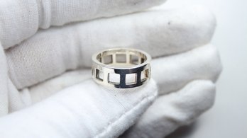 GUCCI UNISEX RING 925 STERLING SILVER G LOGO MADE IN ITALY SIGNATURE RIBBED AUTHENTIC BRAND