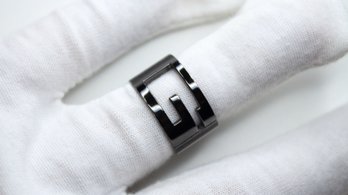 GUCCI UNISEX RING 925 STERLING SILVER G LOGO MADE IN ITALY SIGNATURE RIBBED AUTHENTIC BRAND