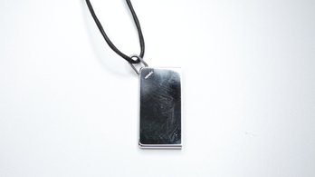 HERMES NECKLACE SYMBOL Leather Black Silver DOG TAG Used Authentic Choker