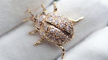 14k GOLD DIAMOND LADY BUG BROOCH PIN PENDANT .80CTW, 3.90 GRAMS, NATURAL GEMSTONE FINE PRECIOUS JEWELRY