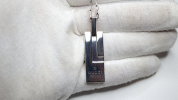 GUCCI UNISEX PENDANT TOM FORD 925 STERLING SILVER G LOGO CUT OUT MADE IN ITALY SIGNATURE RIBBED