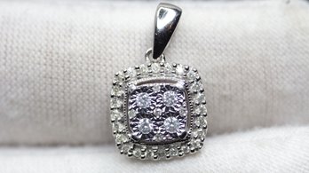 STERLING SILVER 925 PENDANT RING .20CTW. 1.8 GRAMS, NATURAL GEMSTONE FINE PRECIOUS JEWELRY LUXURY DIAMONDS