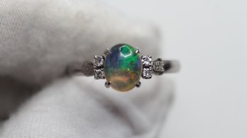 18K GOLD MEXICAN OPAL & DIAMOND RING 2.61 GRAMS OPAL FINE GEMSTONE JEWLERY DIAMONDS