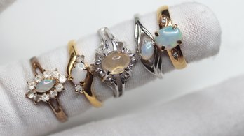 Lot Of 5 Gold Filled Natural Opal Rings