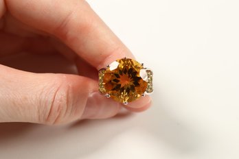 Sterling Silver Citrine Gemstone Ring, Size 6