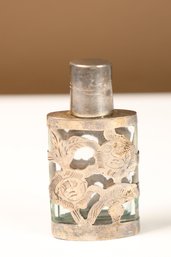 LHM Mexico Sterling Silver Overlay Glass Perfume Bottle - 2'