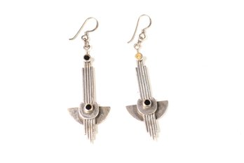 Sterling Silver Art Deco Onyx Earrings
