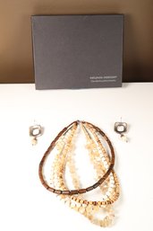 Silpada Sterling Silver Mother Of Pearl Quartz Coconut Wood Shell Necklace With Sterling Earrings