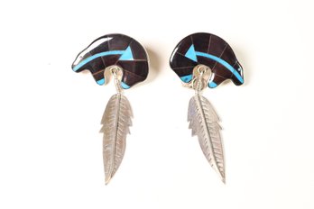 Sterling Silver Native American Bear Feather Dangle Earrings