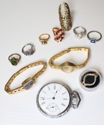 Lot Vintage Jewelry Wristwatches Pocket Watch Waltham