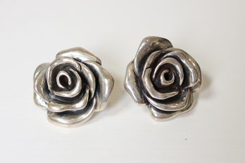 Vintage Large Sterling Silver Puffy Flower Earrings