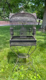Vintage Wrought Iron Bird Cage On Stand